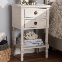 Baxton Studio RAM55-Whitewashed-NS Lenore Country Cottage Farmhouse Whitewashed 2-Drawer Nightstand